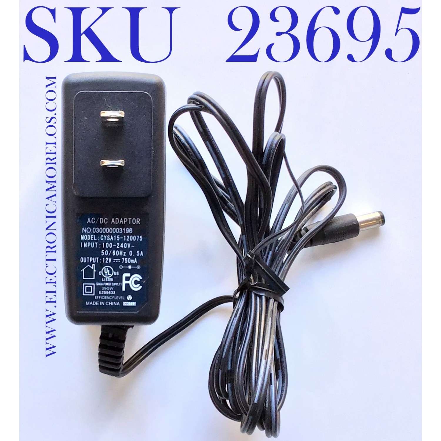 ADAPTADOR AC/DC ADAPTER / CYSA15-120075 / 100-240V / SALIDA VCD 12.0V - 750mA / 50-60Hz / MODELO CYSA15-120075	